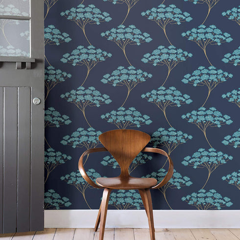 NuWallpaper NUS3147 Blue Ficus Peel & Stick Wallpaper