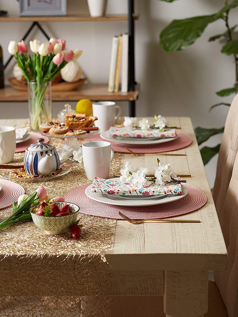 DII Classic Woven Tabletop Collection, Indoor/Outdoor Placemat Set, Round, 15" Diameter, Pink Sorbet, 6 Piece