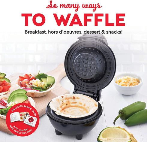 Dash Mini Waffle Bowl Maker for Breakfast Burrito Bowls, Ice Cream and Other Sweet Deserts, Recipe Guide Included - Black