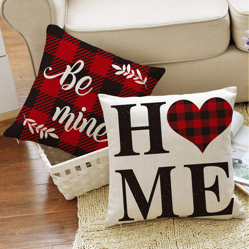 AVOIN Valentine's Day Saying Buffalo Plaid Throw Pillow Cover, 18 x 18 Inch Holiday Anniversary Wedding Cushion Case for Sofa Couch Set of 4