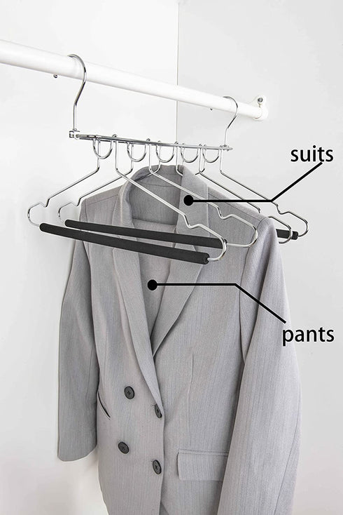 Amber Home 2 Pack Multi Layer 5 in 1 Metal Suits Pants Hangers, Closet Storage Organizer with 2 Swivel Hooks, Detachable Space Saving Anti Slip Clothes Hangers for Shirt Sweater Jeans Slacks Dresses