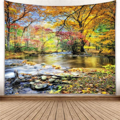 YISURE Nature Tapestry Wall Hanging Fall Forest Waterfall Wall Tapestry Tree Scenic Landscape Blanket for Bedroom Window Living Room Dorm Art Home Office Decoration, Large Size 80''(W)x71''(L)