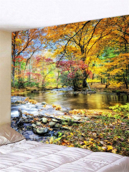 YISURE Nature Tapestry Wall Hanging Fall Forest Waterfall Wall Tapestry Tree Scenic Landscape Blanket for Bedroom Window Living Room Dorm Art Home Office Decoration, Large Size 80''(W)x71''(L)