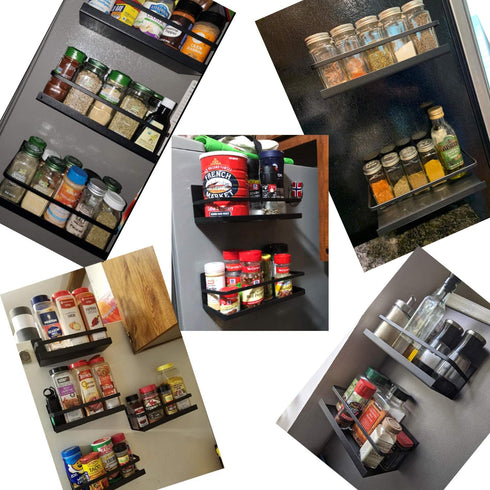 Kulmeo Magnetic Spice Rack Magnetic Shelf For Refrigerator Fridge Spice Rack Spice Shelf for Kitchen Black 2Pack