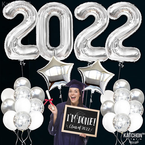 Silver 2022 Balloons Numbers Set - 40 Inch, 2022 Graduation Balloons, Confetti | Silver Graduation Decorations 2022, Graduation Party Decorations, Graduation Party Supplies | Class of 2022 Decorations