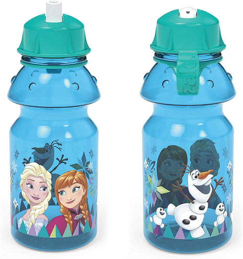 Zak Designs Disney 2 Plastic Push Button Action and Locking Lid Includes Portable Carry Loop, Leak-Proof Design is Perfect for Outdoor Sports, BPA-Free, 14oz, Frozen Water Bottle