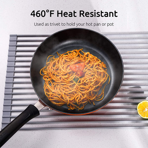 U-Taste Roll Up Dish Drying Rack 16.5 by 13.7 Inches, Over The Sink Foldable Multipurpose Silicone Dish Drainer Warm Gray, Small