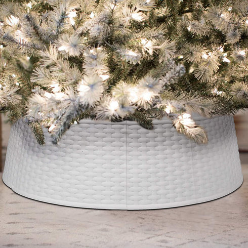 Blissun Christmas Tree Ring, Plastic Christmas Tree Collar, Christmas Tree Skirt for Artificial Christmas Trees Decoration (White)