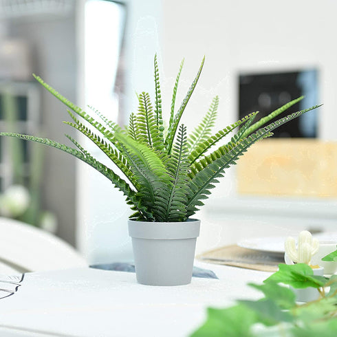 Hejdeco Artificial Fern Potted Plants 2 Pack, Fake Boston Fern, 19pcs Greenery Foliage, Up to 20-inch Wide, Perfect for Home Office Decor (Grey)