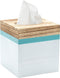 Modern Square Wooden Tissue Box Cover Holder for Bathroom Vanity Countertops, Bedroom Dressers, Night Stands, Desks and Tables, Rustic Farmhouse - White and Sea Mist Green