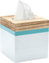 Modern Square Wooden Tissue Box Cover Holder for Bathroom Vanity Countertops, Bedroom Dressers, Night Stands, Desks and Tables, Rustic Farmhouse - White and Sea Mist Green