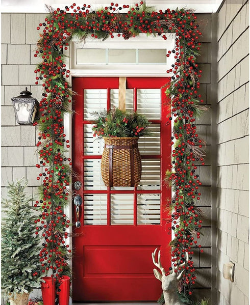 Artiflr 6FT Red Berry Christmas Garland with Red and Black Berry, Artificail Berry Garland Indoor Outdoor Garden Gate Hone Decoration for Winter Holiday New Year Decor