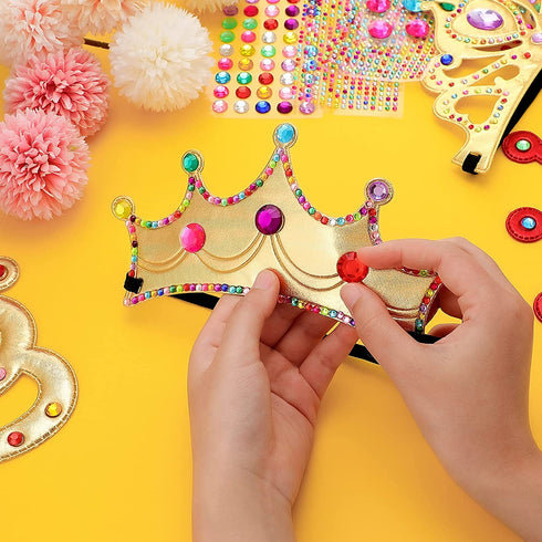 12 Pieces Foam Princess Tiaras Foam Crown Craft with 928 Pieces Gem Stickers Jewels Stickers 12 Gem Rings Party Favors