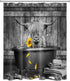 LB Funny Highland Cow Shower Curtain, Modern Farmhouse Highland Cow with Sunflower Shower Curtains, Grey Rustic Wood Barn Door Western Wildlife Animal Bathroom Curtains Set with Hooks, 60X72 Inches