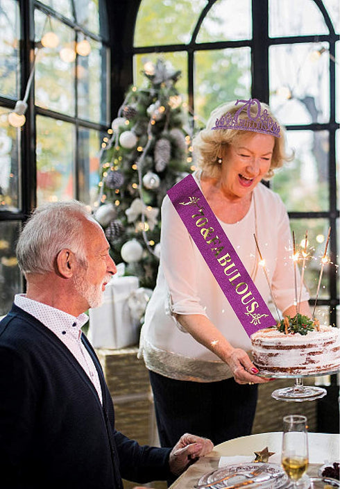 70th Birthday Gifts for Women,70th Birthday Tiara and Sash Purple,70th Birthday Decorations Party Supplies,70& Fabulous Birthday Satin Sash Crystal Tiara Birthday Crown for 70th Birthday Party Decor