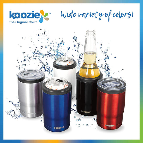 KOOZIE Stainless Steel Triple 3-in-1 Can Cooler, Bottle or Tumbler with Lid for 12 oz Standard Cans | Double Wall Vacuum Insulated for Hot and Cold Drinks (Royal)