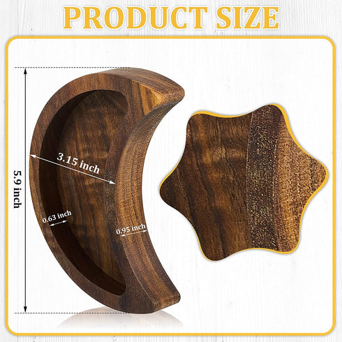 2 Pieces Moon Tray Crystal Holder for Stones Crescent Moon Tray Crystal Display Tray Decorative Wooden Moon Tray Wooden Crystal Organizer Walnut for Jewelry Essential Oil Crystal and Stone