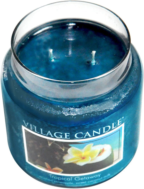 Village Candle Tropical Getaway Large Glass Apothecary Jar Scented Candle, 21.25 oz, Blue, 21 Ounce