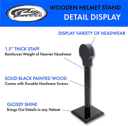 SZCO Supplies 17? Black Wooden Full-Sized Helmet/Headwear Display Stand with Base Hardware (910942)