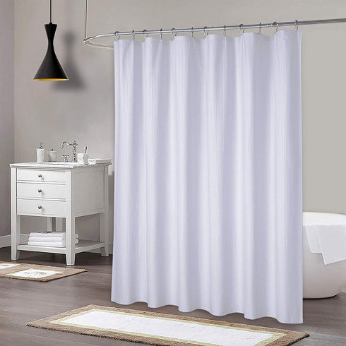 CAROMIO Shower Curtain, Soft Microfiber Fabric Shower Curtain or Liner for Bathroom, Decorative Embossed Pattern, Water Repellent, White, 72x72 Inches