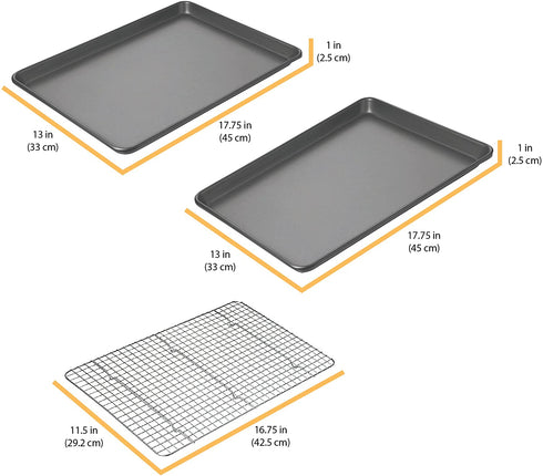 Chicago Metallic Professional Non-Stick Cookie/Jelly-Roll Pan Set with Cooling Rack, 17-Inch-by-12.25-Inch