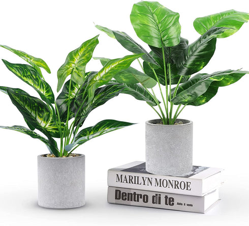 WUKOKU 2pcs Fake Plants Small Artificial Potted Plants Office Plants for Home Farmhouse Bathroom Bedroom Kitchen Desk Decor