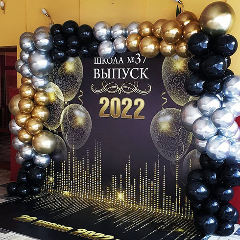 111PCS Black Gold and Silver Balloon Garland Arch Kit Metallic Black Metallic Gold Chrome Silver Latex Balloons Set for Birthday Graduation Bachelorette Wedding New Year Party Decoration
