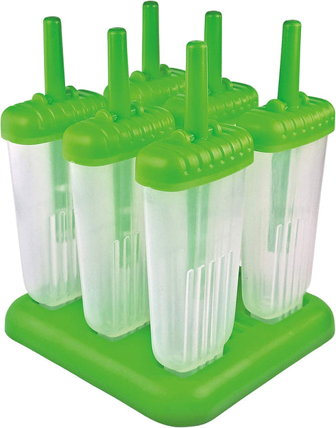 Tovolo Groovy Ice Pop Molds, Drip-Guard Handle, 4 Ounce Popsicles, Set of 6, Green