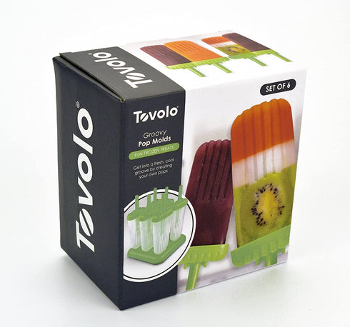 Tovolo Groovy Ice Pop Molds, Drip-Guard Handle, 4 Ounce Popsicles, Set of 6, Green