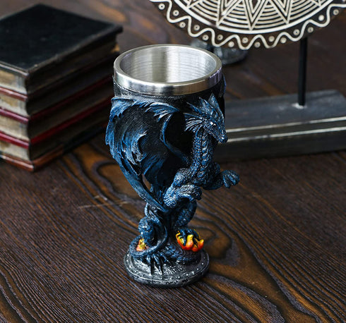 Medieval Fantasy Blue Dragon Goblet - Dungeons and Dragons gifts Themed Party Decoration - D&D Game chalice cup of Thrones Merchandise 7oz Stainless Steel Gothic Drinking cups