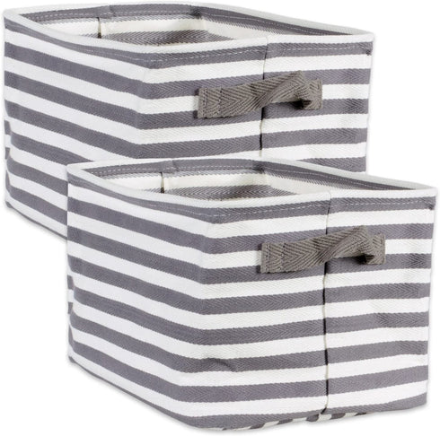 DII Laundry Storage Collection Cabana Stripe Collapsible and Waterproof Bins, Small Rectangle, 12x7.5, Gray, 2 Piece