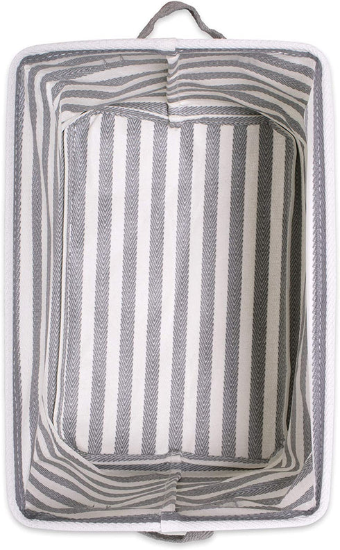 DII Laundry Storage Collection Cabana Stripe Collapsible and Waterproof Bins, Small Rectangle, 12x7.5, Gray, 2 Piece