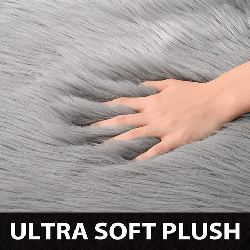 Fulie Ultra Soft Rug Faux Sheepskin Fur Area Rug, Grey Fluffy Shag Rug for Girls Bedroom Bedside Floor Carpets, Fuzzy Plush Rugs for Sofa Living Room Indoor Home Decor, 2x3 Feet