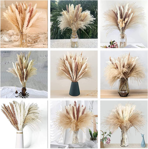 80Pcs Boho Home Decor Dried Flowers Arrangements, Nature Dried Pampas Grass Decor 17.32 Inch Small Pompous Grass Floral Reed Lagurus Ovatus Bunny Tail Grass Bouquet Bulk