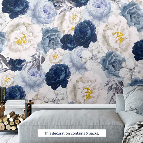 WALPLUS Peony Flowers Rose Wall Decals Peel and Stick Wall Sticker Oversized Murals for Home Bedroom Nursery Room Floral Transparent Wall Decor