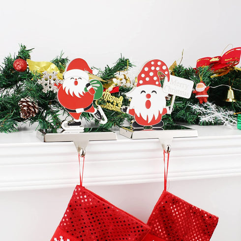 Santa Stocking Holders for Mantel Set of 2 - Metal Christmas Stocking Holder for Fireplace Christmas Stocking Hangers Mantle Stocking Hooks for Fireplace Shelf Christmas Holiday Decor(Santa)