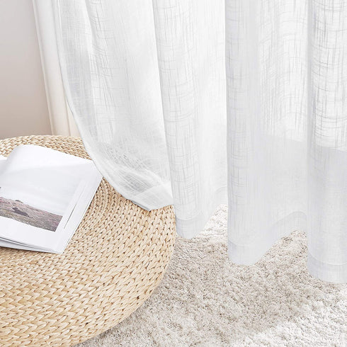 PONY DANCE Sheer White Curtains - Linen Curtains 84 inches Long for Living Room Delicate Back Tab Semi-Sheer Privacy Window Covering for Bedroom, 52" W x 84" L, 2 PCs