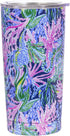Lilly Pulitzer 20 Oz Insulated Tumbler with Lid, Blue Stainless Steel Travel Cup, Double Wall Metal Tumbler, Bringing Mermaid Back
