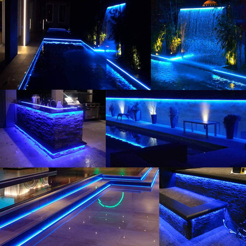 GUOTONG 50ft/15m Plug in LED Rope Lights,Outdoor Blue IP65 Waterproof Strip Lights Cuttable Connectable,Power Socket Connector Fuse Holder, Indoor/Outdoor Use, Ideal for Backyards, Decorative Lighting