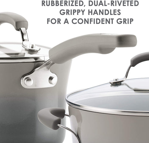 Rachael Ray Brights Deep Nonstick Frying Pan / Fry Pan / Deep Skillet - 9.5 Inch, Gray
