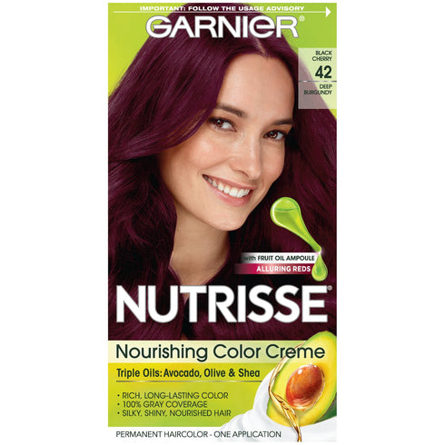 Garnier Hair Color Nutrisse Nourishing Creme, 42 Deep Burgundy (Black Cherry) Red Permanent Hair Dye, 1 Count (Packaging May Vary)