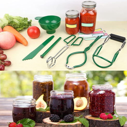Canning Supplies Starter Kit, 8 Piece Set, Canning Tools and Accessories with Jar Funnel, Jar Lifter, Kitchen Tongs, Magnetic Lid Lifter, Jar Wrench, Silicone Spatulas, Bubble Popper, Label, Green