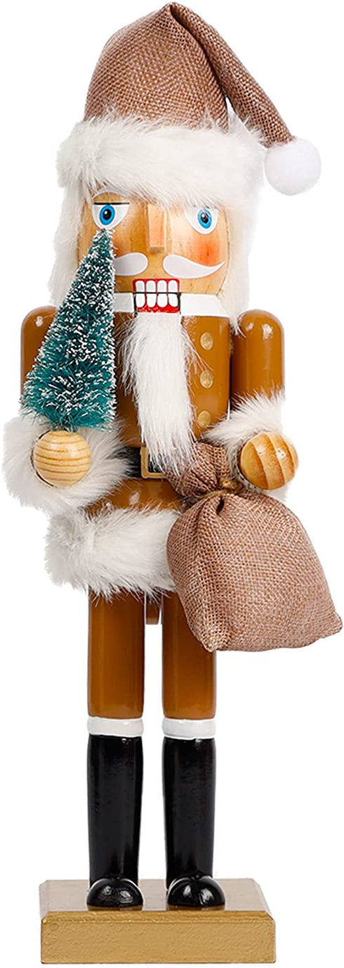 Joliyoou Christmas Nutcracker Figures, 14 Inch Wooden Nutcracker Santa Holding Gifts & Christmas Tree, Large Xmas Nutcracker Tabletop Festival Shelves Decorations
