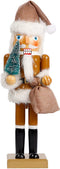 Joliyoou Christmas Nutcracker Figures, 14 Inch Wooden Nutcracker Santa Holding Gifts & Christmas Tree, Large Xmas Nutcracker Tabletop Festival Shelves Decorations