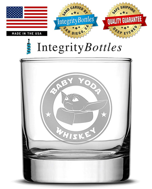 Integrity Bottles Premium Baby Yoda Stemless Wine Glass - Hand-Etched, Sand-Carved Drinking Glass - Best Valentines Day Gifts for Women and Men - Made in USA - 16 oz