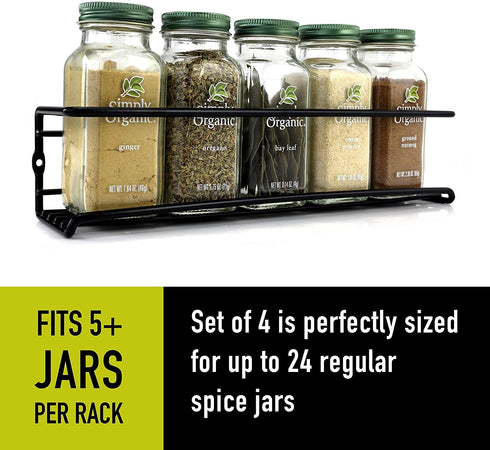 ZICOTO Space Saving Spice Rack Organizer for Cabinets or Wall Mounts - Easy To Install Set of 4 Hanging Racks - Perfect Seasoning Organizer For Your Kitchen Cabinet, Cupboard or Pantry Door