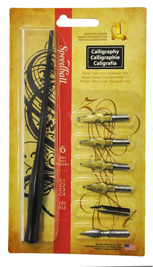 Speedball Calligraphy Pen Set - 1 Penholder w/ 4 Nibs, 2 Pen Tips