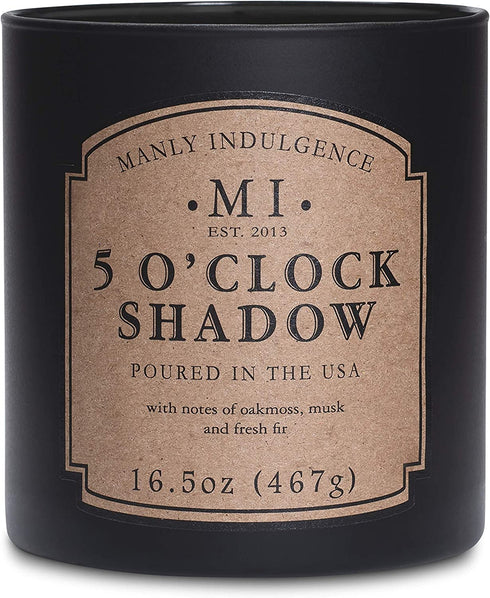 Manly Indulgence 5 O'Clock Shadow Jar Candle 16.5 oz - Oakmoss & Zesty Citrus Hints - Musk & Fresh Fir - Up to 60 Hour Burn - Soy Blend Wax, USA Poured