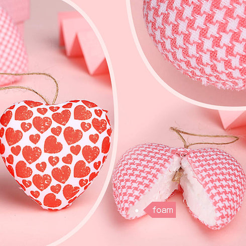 12 Pieces Valentine's Day Buffalo Check Fabric Ornament Valentine's Day Hanging Bauble Ornament Heart-Shaped Ornaments Baubles Decoration for Valentine's Day Wedding Party, 4 Styles