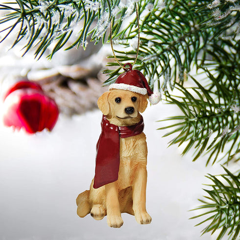 Design Toscano Christmas Xmas Golden Retriever Holiday Dog Ornaments, Full Color